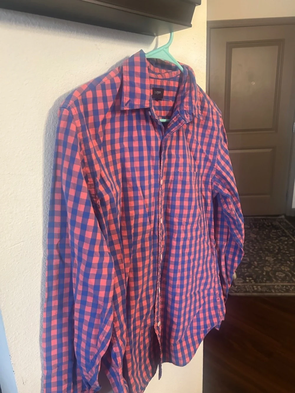 J. Crew Men's Blue and Pink Check Cotton Button-Down Shirt